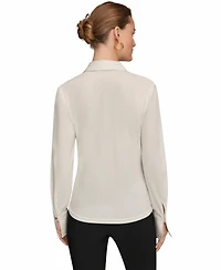 Donna Karan New York Women's Mixed Media Long-Sleeve Poplin Shirt