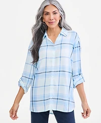 Style & Co Women's Plaid Long Roll-Tab Sleeves Rayon Blouse, Macy's Exclusive