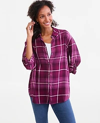 Style & Co Women's Plaid Roll-Tab Button-Front Shirt, Macy's Exclusive