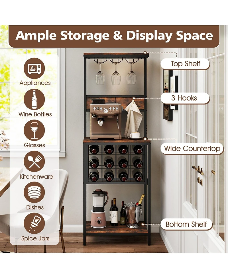 Slickblue Floor Standing Wine Bar Cabinet with Wine Rack and Glass Storage Racks