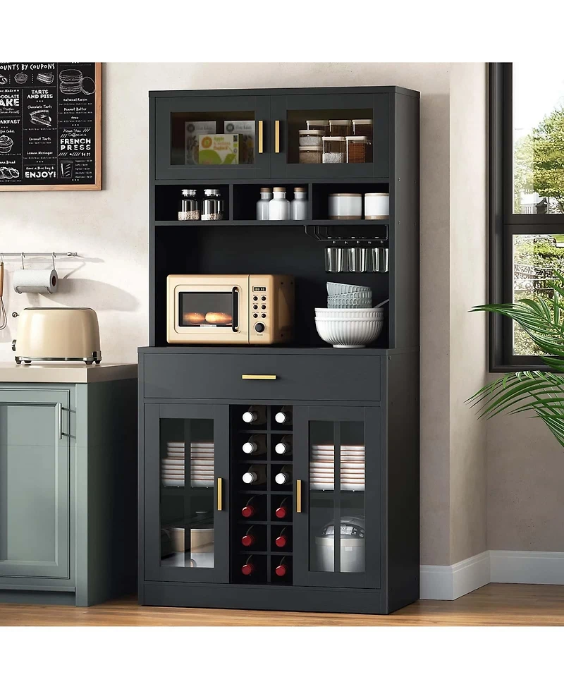 Slickblue Bar Cabinet with Led Light, Coffee Bar and Microwave Storage Cabinet