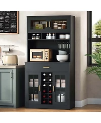 Slickblue Bar Cabinet with Led Light, Coffee Bar and Microwave Storage Cabinet