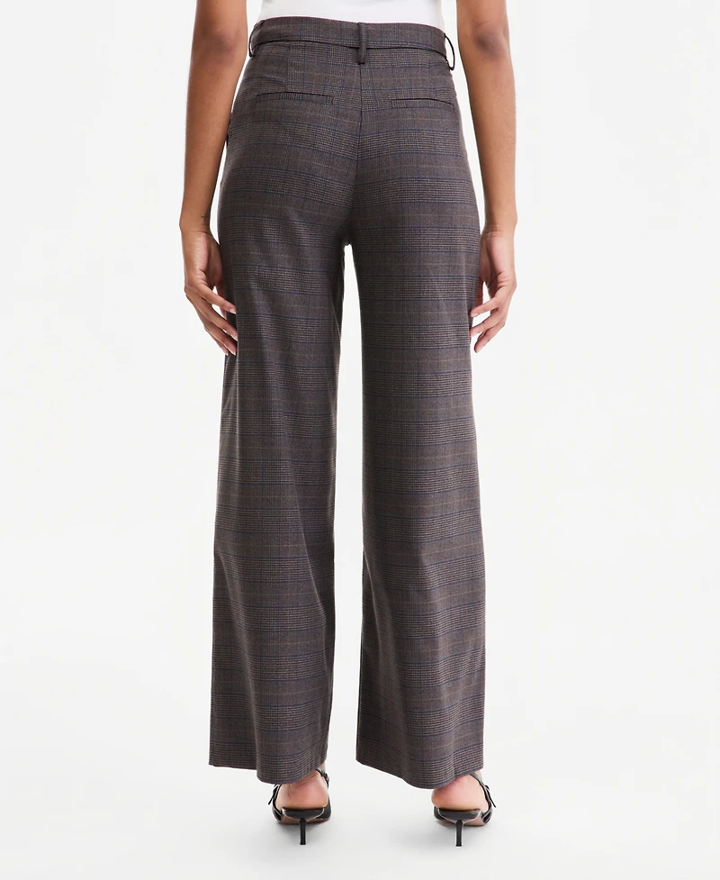 Bar Iii Women's Plaid High-Rise Wide-Leg Pants, Macy's Exclusive