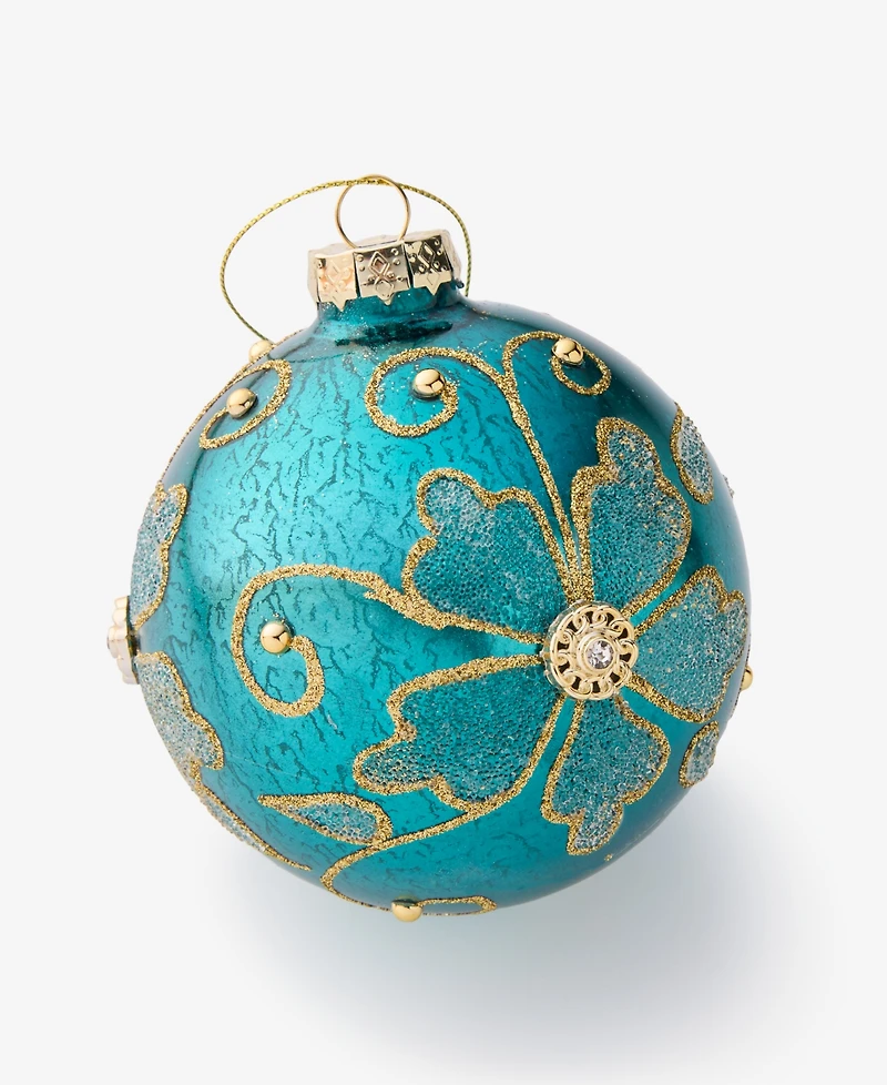 Holiday Lane Enchanted Forest Ball With Flower Ornament, Macy's Exclusive