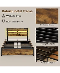 Gouun Bed Frame with Drawers Led Lights and Usb Ports