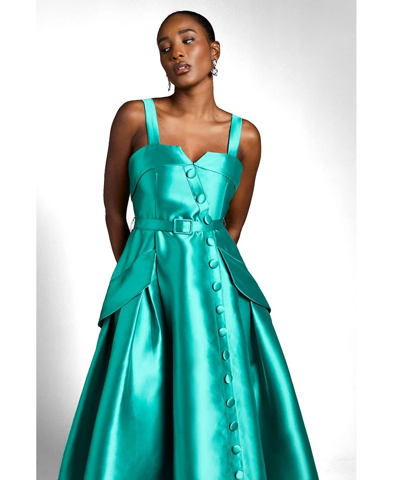 Coast Women's Button-Trim Belted Full Skirt Midi Dress