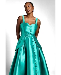 Coast Women's Button-Trim Belted Full Skirt Midi Dress