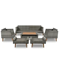 Asagikoiai Outdoor Rattan Conversation Set 6 Pieces All-Weather Pe Wicker Furniture with Wood Table Asagikoiai
