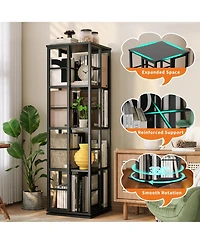 homfan 4-Tier 360 Degree Rotating Bookshelf, Slim Metal Frame Multi-Purpose Storage Display Rack for Home Decor