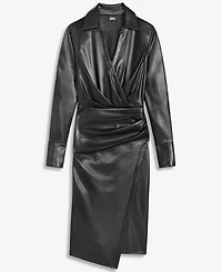 I.n.c. Women's Long-Sleeve Faux Leather V-Neck Dress, Macy's Exclusive