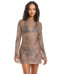 Bar Iii Women's Can't Be Tamed Printed Mesh Swim Cover-Up Dress, Macy's Exclusive