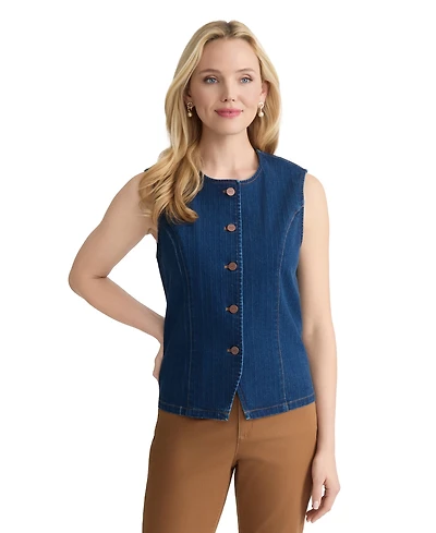 Jones New York Petite Sleeveless Woven Denim Vest