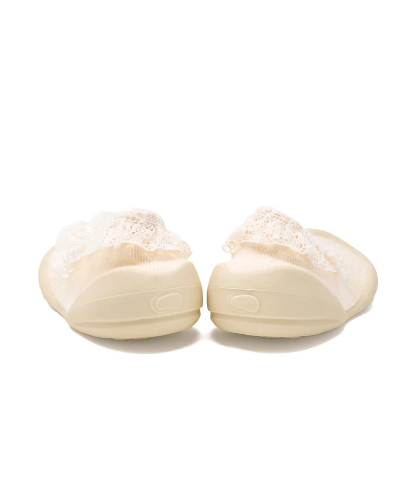 Komuello Baby Girls First Walk Sock Shoes Flat - Sweet Latte Lace