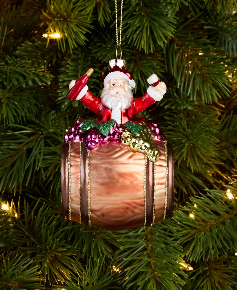 Holiday Lane Foodie & Spirits Santa with Wine Barrel Ornament, Macy's Exclusive