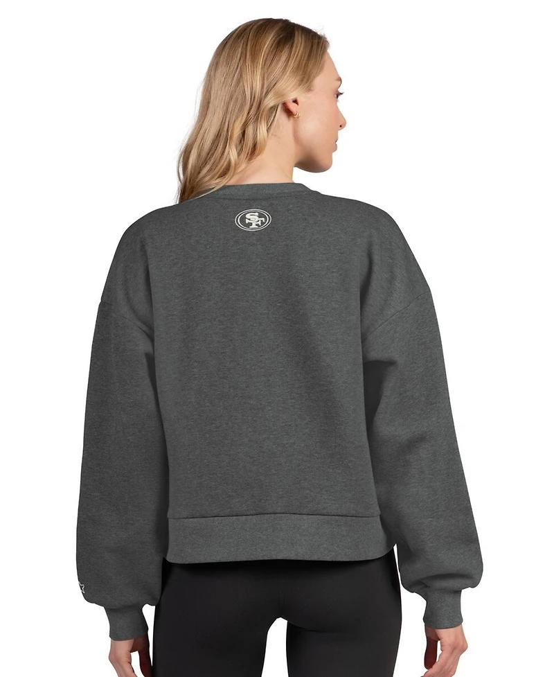 Starter Women's Heather Gray San Francisco 49ers Show Up Cropped Fleece Pullover Sweatshirt