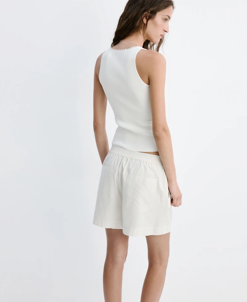 Mango Women's Lace Detail Ribbed Top