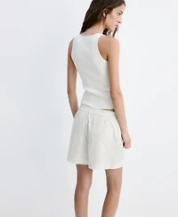 Mango Women's Lace Detail Ribbed Top