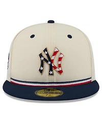 New Era Men's Cream/Blue York Yankees Usa 250 Fourth of July 59FIFTY Fitted Hat
