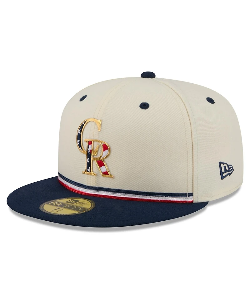 New Era Men's Cream/Blue Colorado Rockies Usa 250 Fourth of July 59FIFTY Fitted Hat