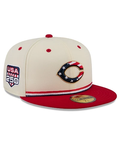 New Era Men's Cream/Red Cincinnati Reds Usa 250 Fourth of July 59FIFTY Fitted Hat