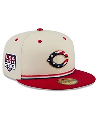 New Era Men's Cream/Red Cincinnati Reds Usa 250 Fourth of July 59FIFTY Fitted Hat