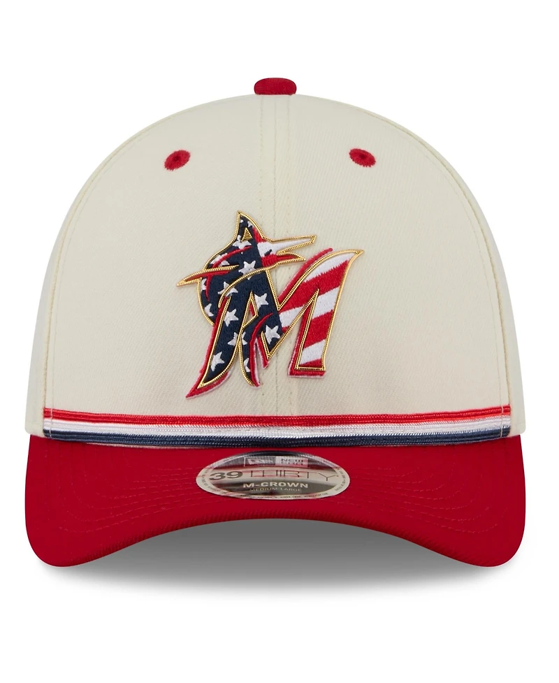 New Era Men's Cream/Red Miami Marlins Usa 250 Fourth of July 39THIRTY M-Crown Flex Hat