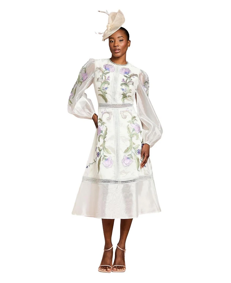 Coast Women's Embroidered Blouson Sleeve Midi Dress