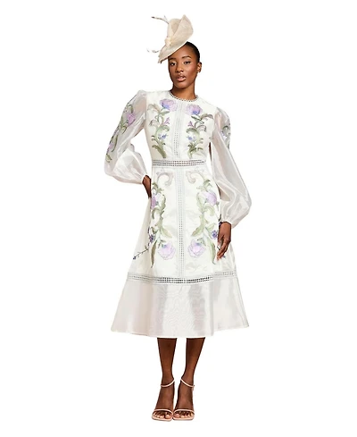 Coast Women's Embroidered Blouson Sleeve Midi Dress