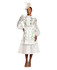 Coast Women's Embroidered Blouson Sleeve Midi Dress