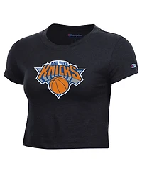 Champion Women's Black New York Knicks Primary Logo Cropped T-Shirt