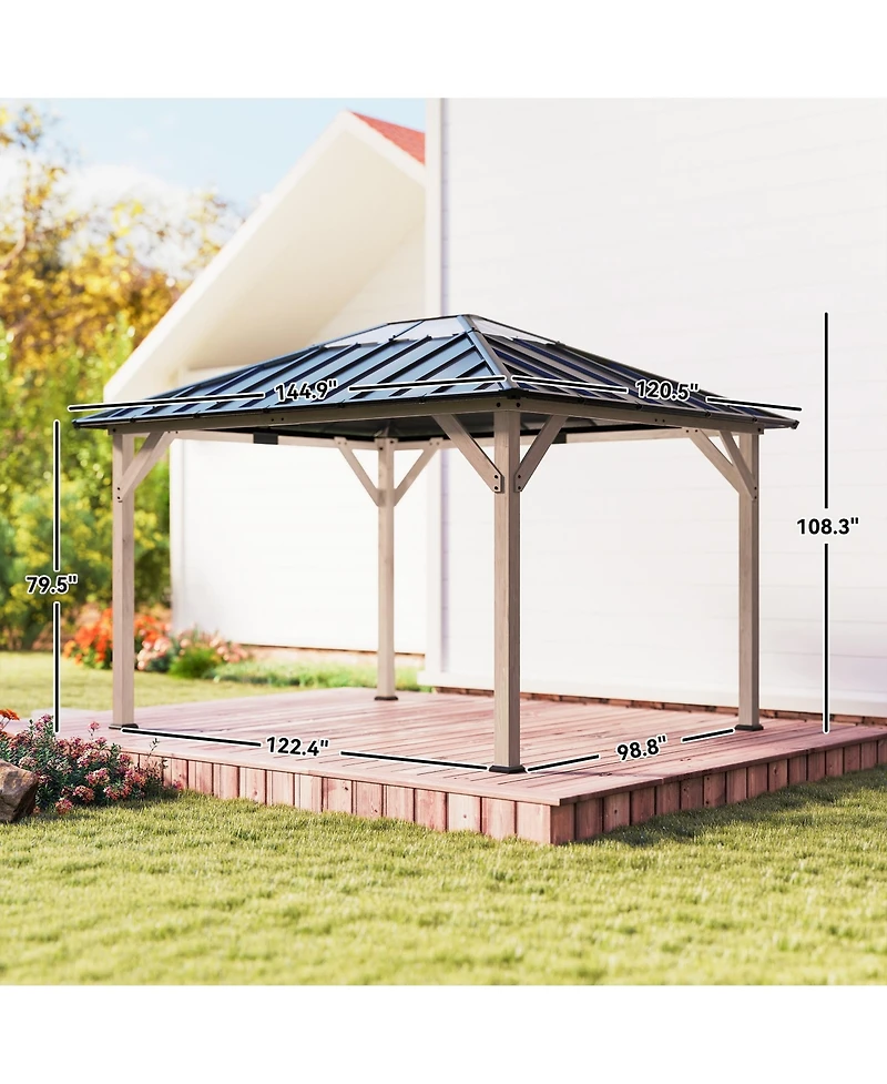 Outsunny 10'x12' Hardtop Gazebo with Steel Roof, UPF50+ Permanent Pavilion