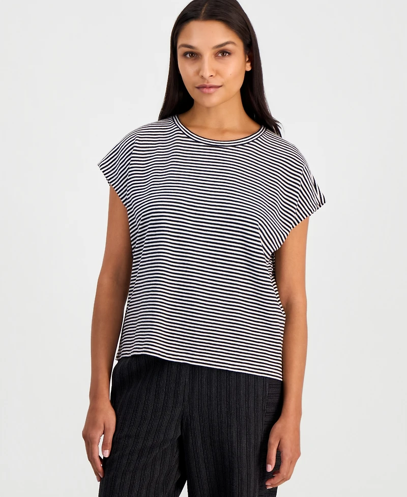 Eileen Fisher Women's Cotton Striped Cap-Sleeve Crewneck Tee