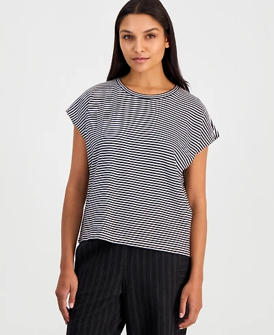 Eileen Fisher Women's Cotton Striped Cap-Sleeve Crewneck Tee