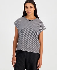 Eileen Fisher Women's Cotton Striped Cap-Sleeve Crewneck Tee