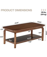 Tribesigns 47 Inch Coffee Table, Mid Century Modern Rectangular Center Table with Open Storage Shelf and Safe Rounded Corners for Living Room,Walnut
