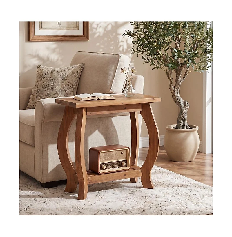 Tribesigns Narrow Side Table, 2-Tier Solid Wood End Table with Storage Shelf, Curved Legs Farmhouse Nightstand for Small Spaces, Bedroom, Living Room