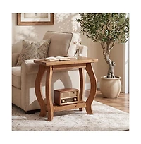 Tribesigns Narrow Side Table, 2-Tier Solid Wood End Table with Storage Shelf, Curved Legs Farmhouse Nightstand for Small Spaces, Bedroom, Living Room
