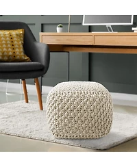 Casafield Square Pouf Ottoman, Light Gray - 18.5" W x D 14.5" H Cotton Knit Foot Stool Boho Floor Pouffe for Living Room