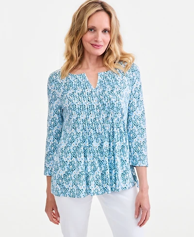 Style & Co Women's Printed 3/4 Sleeve Pintuck Blouse, Macy's Exclusive