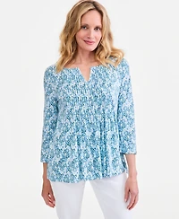 Style & Co Women's Printed 3/4 Sleeve Pintuck Blouse, Macy's Exclusive