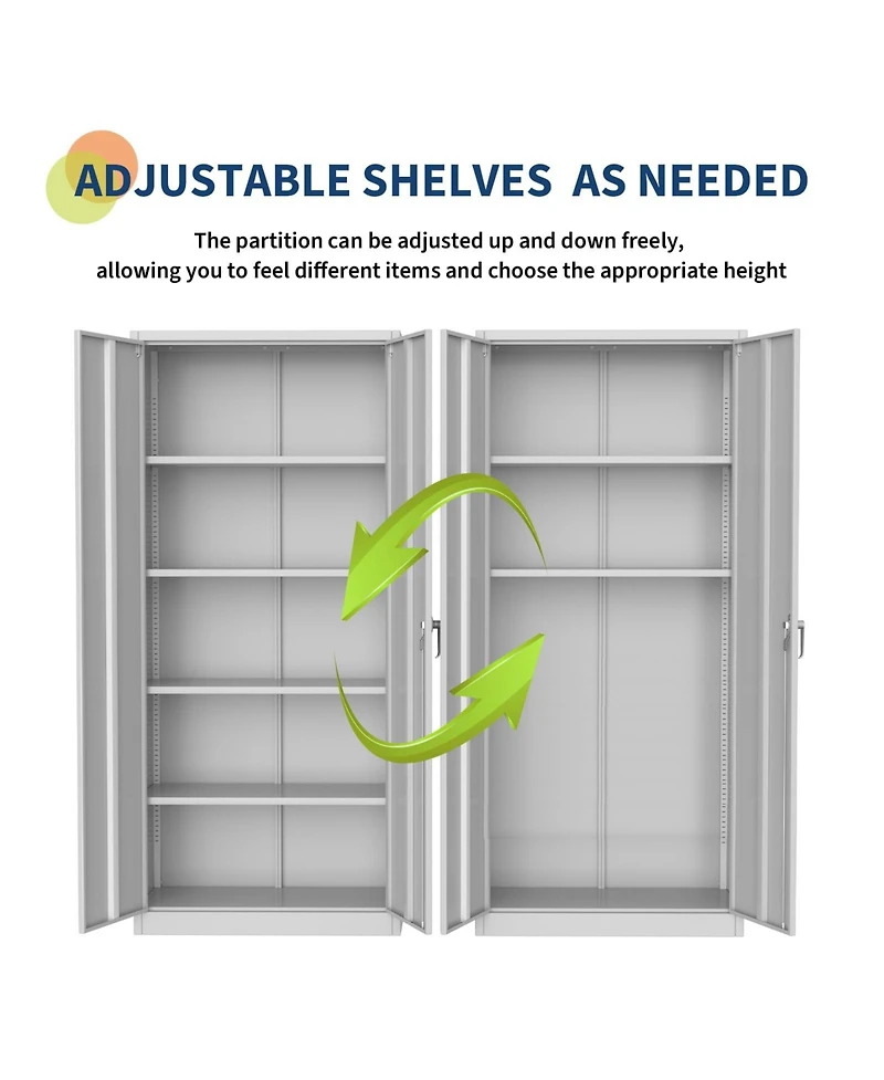 homfan 71inch Metal Lockable Cabinet 4 Adjustable Shelves and Feet for Garage, Pantry or Office Storage