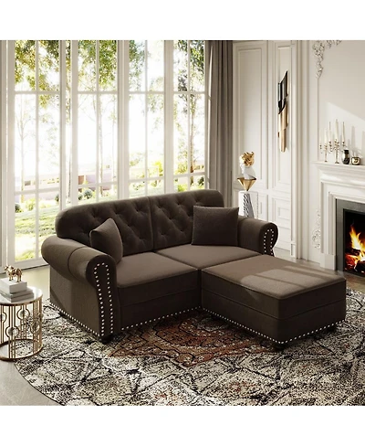 Maison Boucle 63'' Velvet Loveseat and Ottoman Set, Tufted Nailhead Rolled Arm Sofa
