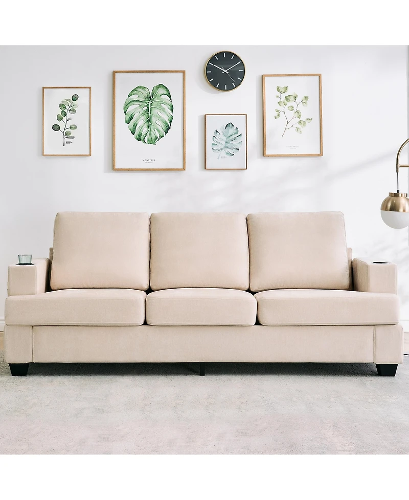 homfan Modern Deep Seat 3-Seater Chenille Sofa - 89" Living Room Couch with Cup Holders, Side Storage Pockets, Comfortable Sectional, Sturdy Build.