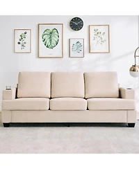 homfan Modern Deep Seat 3-Seater Chenille Sofa - 89" Living Room Couch with Cup Holders, Side Storage Pockets, Comfortable Sectional, Sturdy Build.