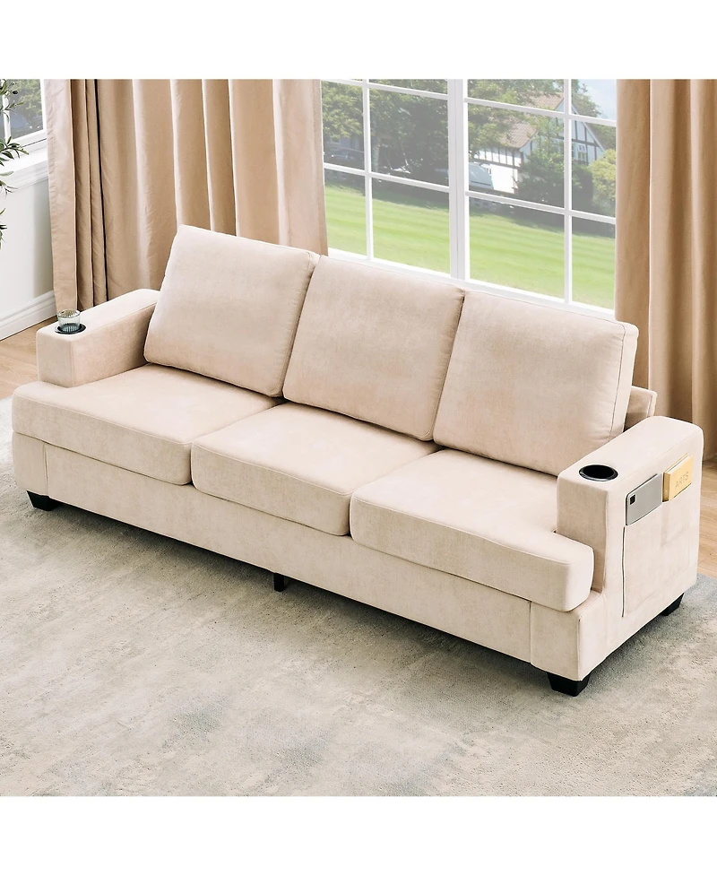 homfan Modern Deep Seat 3-Seater Chenille Sofa - 89" Living Room Couch with Cup Holders, Side Storage Pockets, Comfortable Sectional, Sturdy Build.
