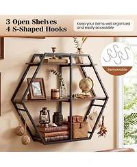 Slickblue Modern 3-Tier Bookshelf with S-Shaped Hooks and Geometric Design