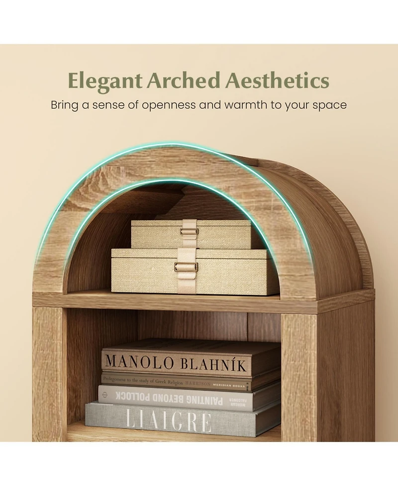 Slickblue Modern Arch Bookshelf with 8 Tiers and 3 Adjustable Storage Shelves