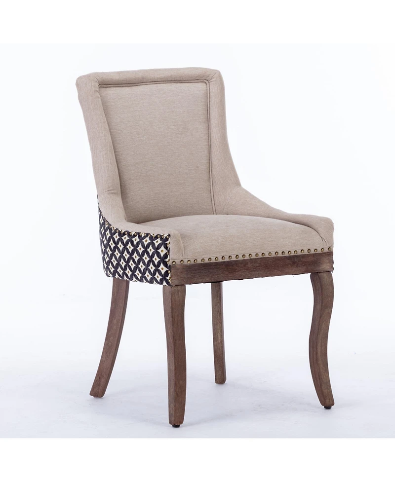 Clihome Furniture, Ultra Side Dining Chair, Thickened fabric chairs with neutrally toned solid wood legs, Bronze nail head, Set of 2