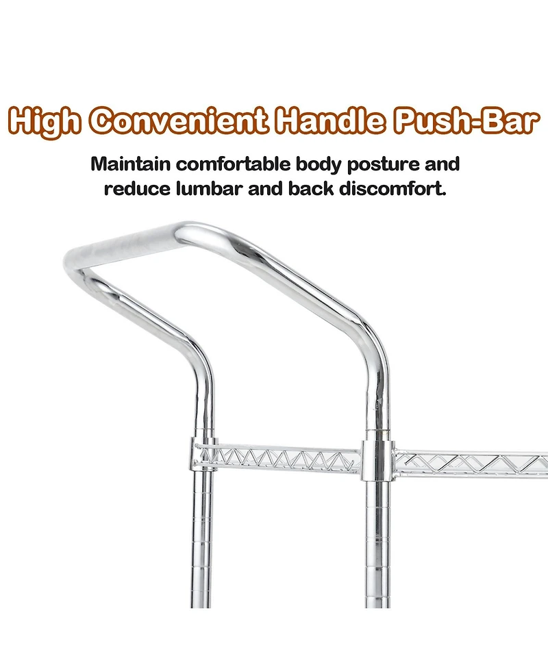 homfan Bar Cart, Heavy Duty Metal Utility Cart with Adjustable Shelves and Locking Wheels for Kitchen or Pantry