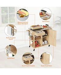 homfan Portable Bar Cart, 44 Inch Stainless Steel Top Kitchen Island with Storage Cabinet and Drawer for Patio or Backyard
